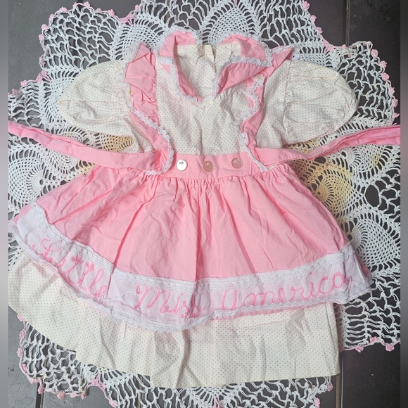 PINK RUFFLED w/WHITE LACE PAGEANT PARTY FLOWER DRESS LITTLE GIRLS SIZE 12 MONTHS - Picture 1 of 7